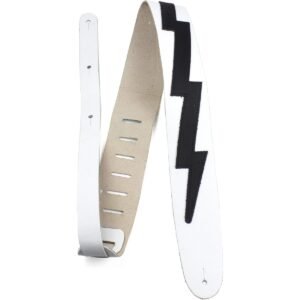 White Guitar Strap with Lightning Design