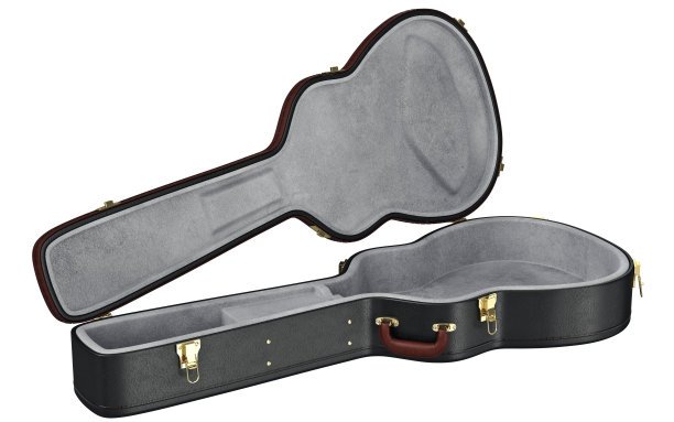 Black Leather Acoustic Guitar Case Open View