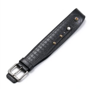 Atelier Charcoal Crocodile Embossed Studded Guitar Strap