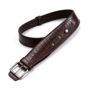 Atelier Deep Brown Crocodile Embossed Studded Guitar Strap