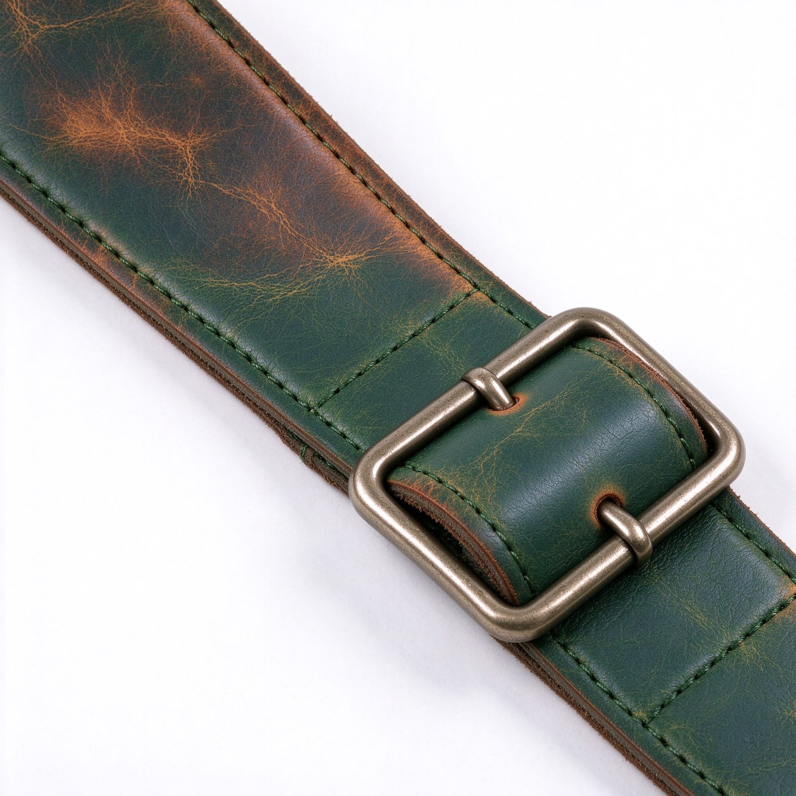 Atelier Forest Green Duo-Tone Burnished Leather Guitar Strap - Image 2