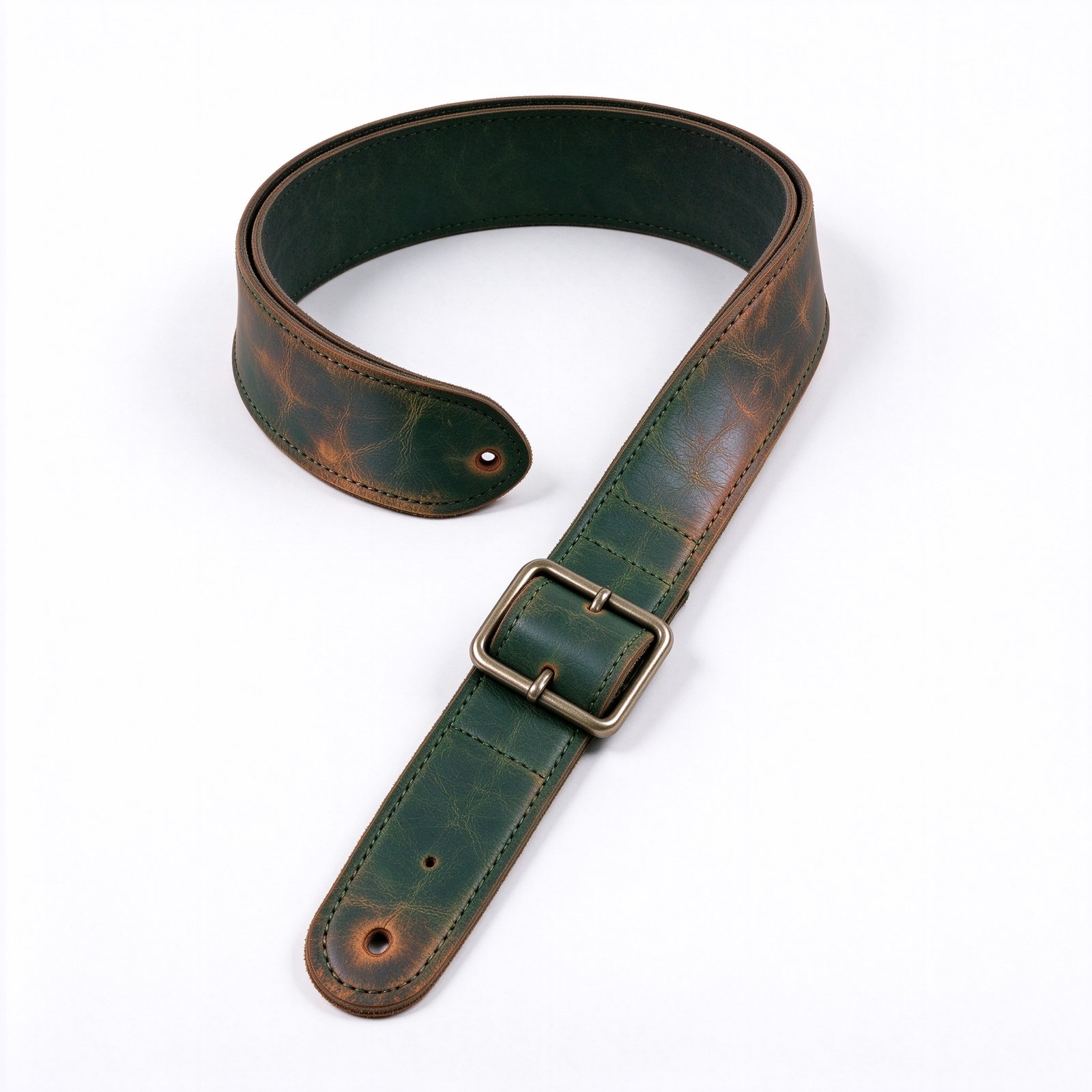 Atelier Forest Green Duo-Tone Burnished Leather Guitar Strap
