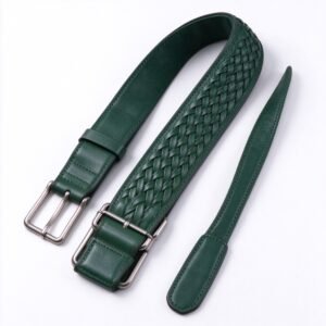 Atelier Forest Green Woven Leather Guitar Strap