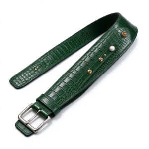 Atelier Forest Green Crocodile Embossed Studded Guitar Strap