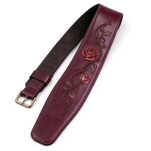 Atelier Merlot Leather Guitar Strap with Rose Embroidery