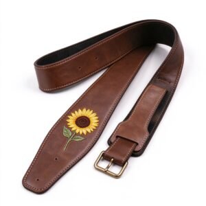 Atelier Brown Leather Sunflower Embroidered Guitar Strap