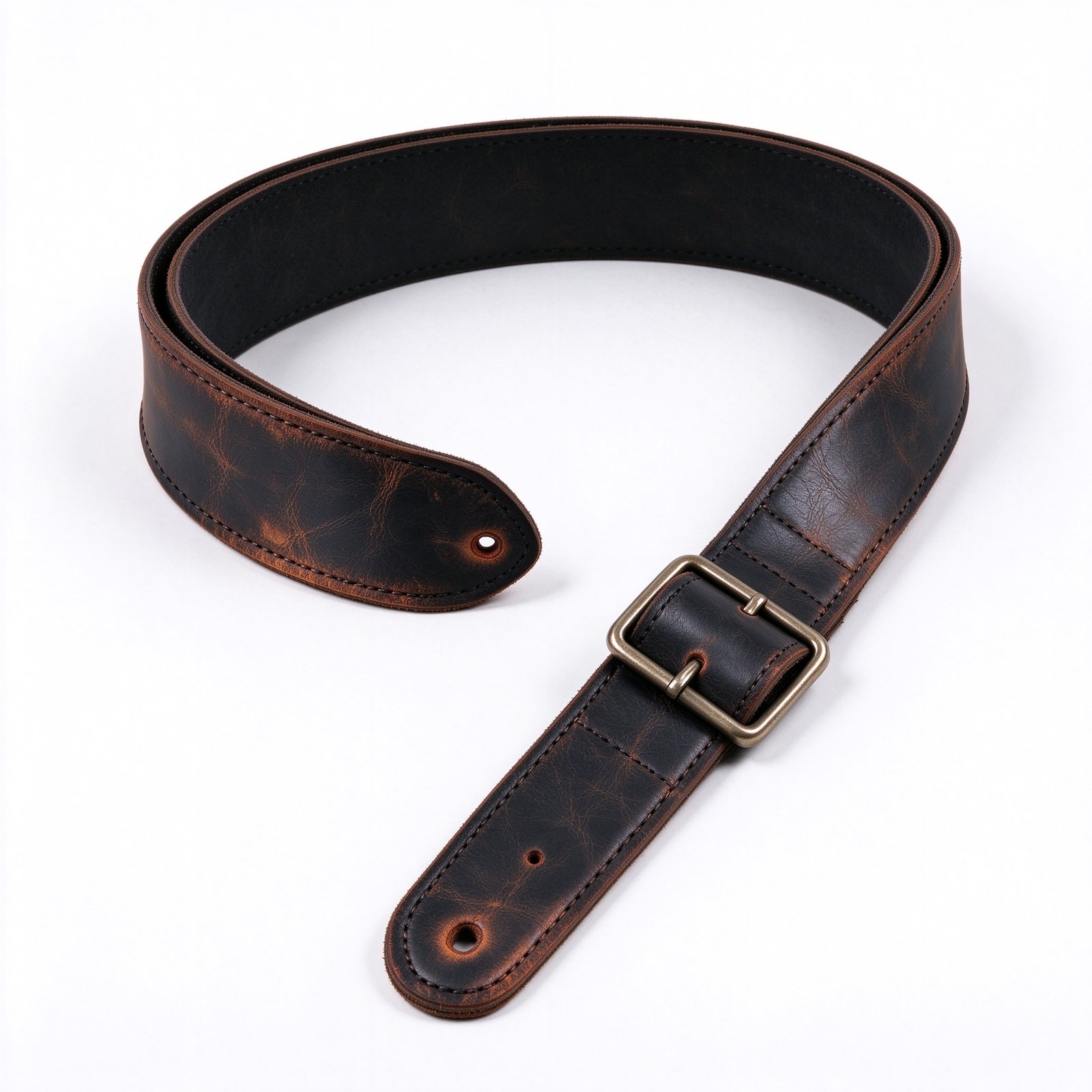 Atelier Tobacco Vintage Burnished Leather Guitar Strap
