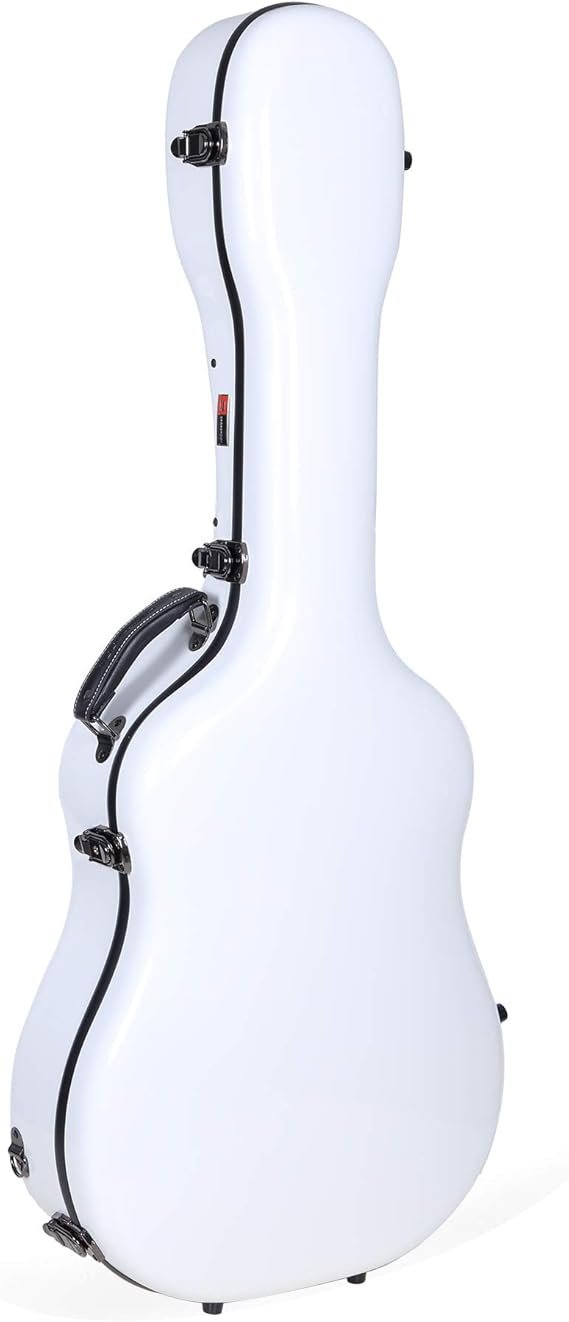 White Fiberglass Classical Guitar Case with Black Trim