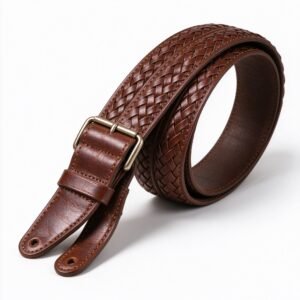 Braided Leather Guitar Strap - Tobacco Brown