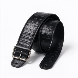 Black Croc Embossed Leather Guitar Strap - Luxury