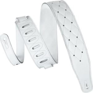 White Tufted Leather Guitar Strap with Quilted Padding