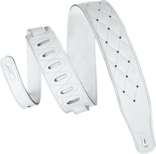 White Tufted Leather Guitar Strap with Quilted Padding