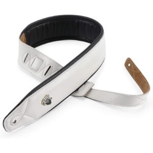 White Padded Genuine Leather Guitar Strap for Electric and Acoustic