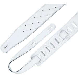 White Quilted Leather Guitar Strap Set